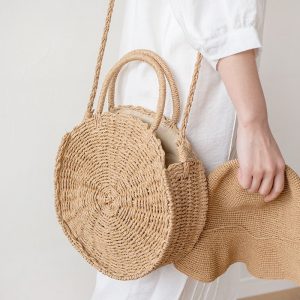 Sacs à main tendance ronds en rotin pour femmes