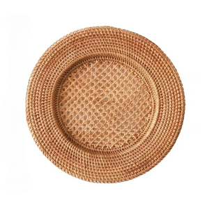Set de Table Effet Rotin en Forme d&rsquo;Assiette en Bois