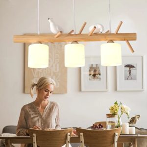 Suspension Bois Élégante Décorée d&rsquo;Oiseaux