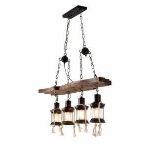 Suspension Bois Flotté Style Industriel avec Lanternes à LED