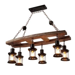 Suspension Bois Flotté Style vintage avec Six Lanternes à LED