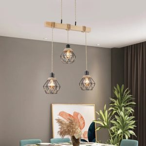 Suspension Bois LED de Style Vintage avec Corde de Chanvre