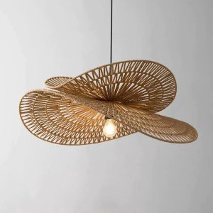 Suspension Rotin Tissée au Design Rétro à LED