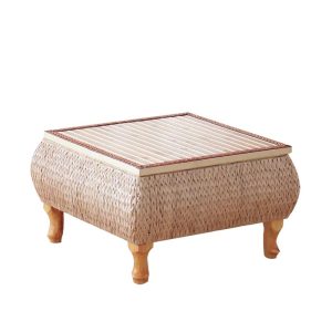 Table Basse en Osier Carrée avec Coffre de Rangement