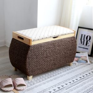 Tabouret de rangement en rotin foncé